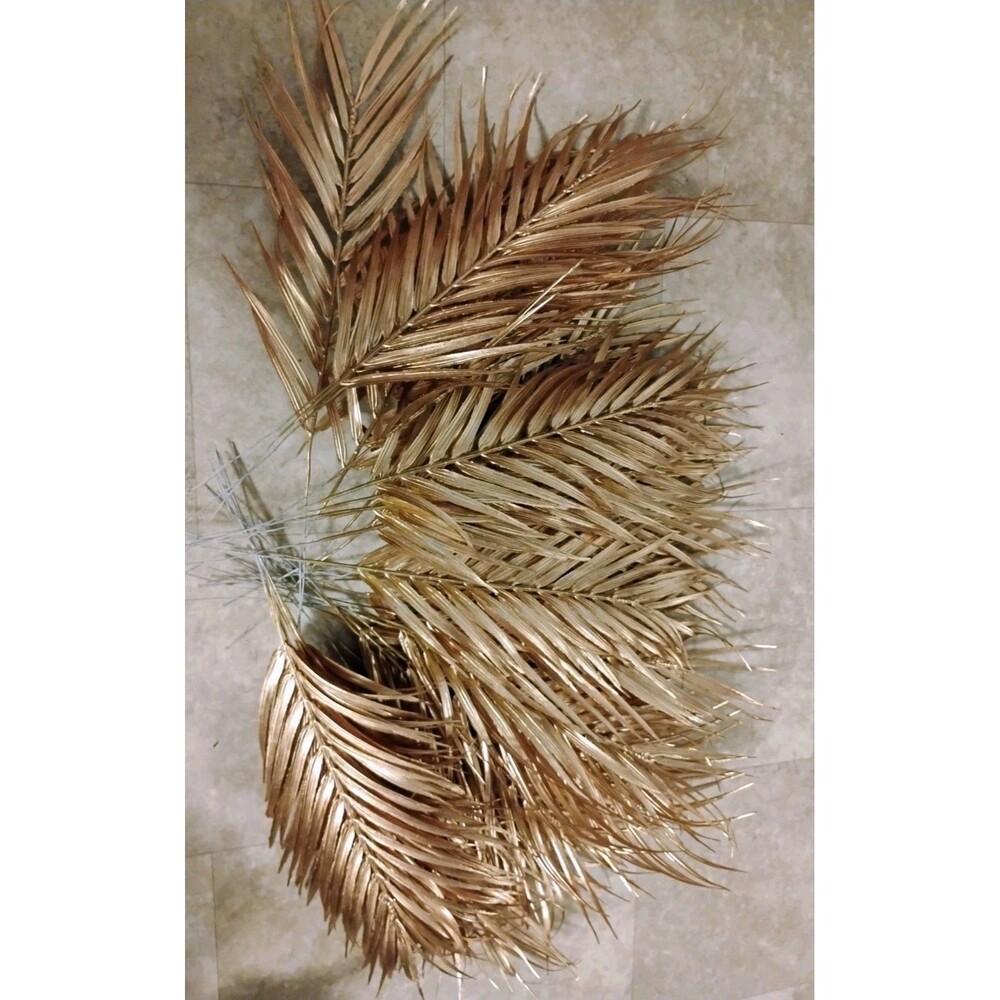 35+ Artificial Palm Leaves Metallic Gold Faux Tropical Fronds Floral Stems 15"